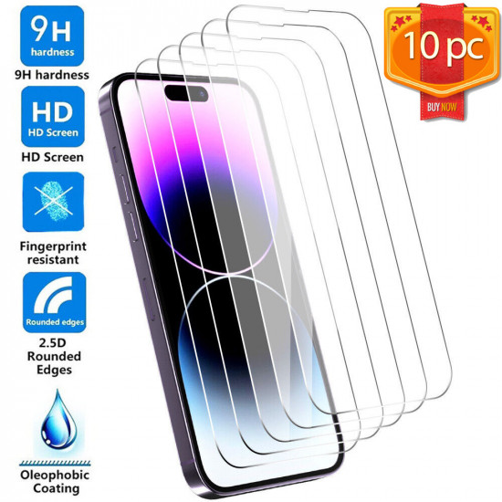 10-Pack Tempered Glass Screen Protector for Apple iPhone 15 (Clear), 9H Hardness, Anti-Scratch, High-Definition Transparency, Case-Friendly