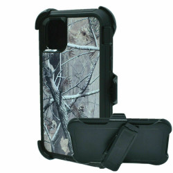 Premium Camo Heavy Duty Rugged Case w/ Clip for iPhone 15 Pro - Shockproof, Anti-Scratch, Accessible Controls - TPU Hybrid Design (Tree Black)