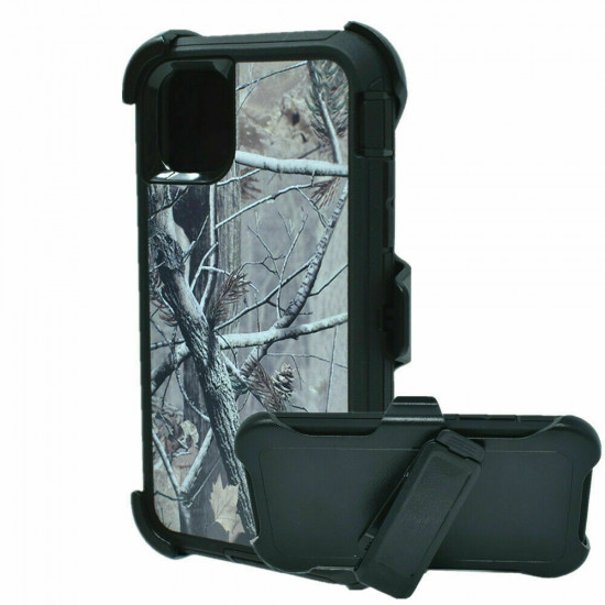 Premium Camo Heavy Duty Case with Clip for Apple iPhone 14 Pro 6.1 (Tree Black)