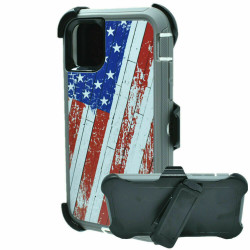 Premium Camo Heavy Duty Rugged Case w/ Clip for iPhone 15 Pro - Shockproof, Anti-Scratch, Accessible Controls - TPU Hybrid Design (USA Flag)