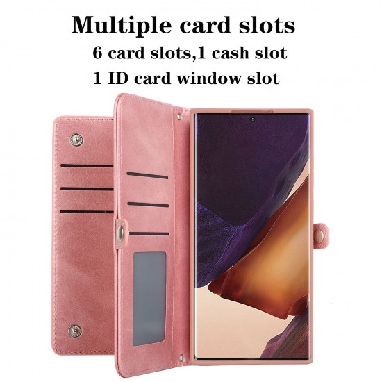 Premium PU Leather Folio Wallet Front Cover Case with Card Holder Slots and Wrist Strap for Samsung Galaxy S23 Ultra 5G (Red)