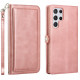 Premium PU Leather Folio Wallet Front Cover Case with Card Holder Slots and Wrist Strap for Samsung Galaxy S23 Ultra 5G (Rose Gold)