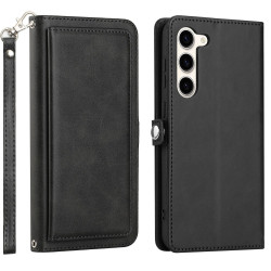 Premium PU Leather Folio Wallet Front Cover Case with Card Holder Slots and Wrist Strap for Samsung Galaxy S23 5G (Black)