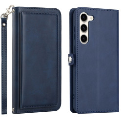 Premium PU Leather Folio Wallet Front Cover Case with Card Holder Slots and Wrist Strap for Samsung Galaxy S23 Plus 5G (Navy Blue)