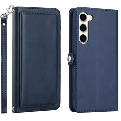 Premium PU Leather Folio Wallet Front Cover Case with Card Holder Slots and Wrist Strap for Samsung Galaxy S23 5G (Navy Blue)