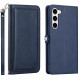 Premium PU Leather Folio Wallet Front Cover Case with Card Holder Slots and Wrist Strap for Samsung Galaxy S23 Plus 5G (Navy Blue)