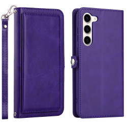 Premium PU Leather Folio Wallet Front Cover Case with Card Holder Slots and Wrist Strap for Samsung Galaxy S23 Plus 5G (Purple)