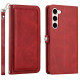 Premium PU Leather Folio Wallet Front Cover Case with Card Holder Slots and Wrist Strap for Samsung Galaxy S23 5G (Red)