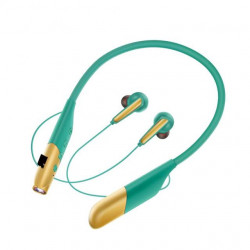 AKZR11 Wireless Bluetooth Neck Band Earphone with Flashlight, Micro SD Slot, HiFi Stereo Sound, Deep Bass, Built-in Mic for All Bluetooth Devices (Green)