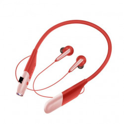 AKZR11 Wireless Bluetooth Neck Band Earphone with Flashlight, Micro SD Slot, HiFi Stereo Sound, Deep Bass, Built-in Mic for All Bluetooth Devices (Red)