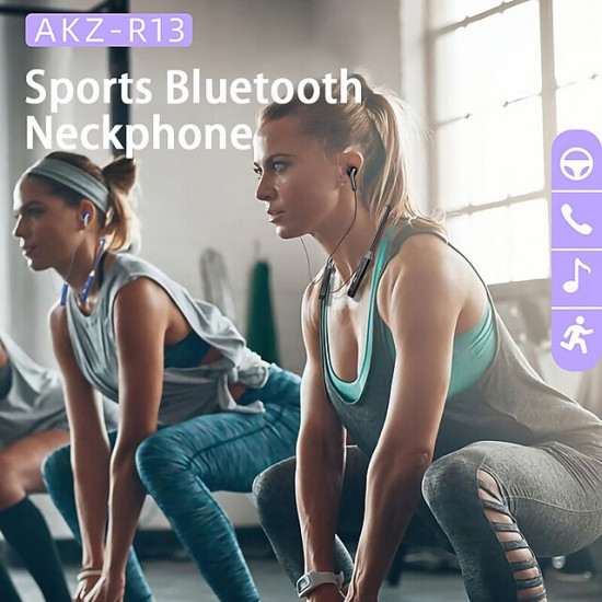 Neck Hanging Stereo Bluetooth AKZR13 Wireless Sport Earphones, Universal Compatibility, HiFi Sound, Bluetooth 5.0, Wired & Wireless, Foldable Design (Blue)