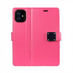 Multi Pockets Folio Flip Leather Wallet Case with Strap for Apple iPhone 13 (6.1) (Hot Pink)
