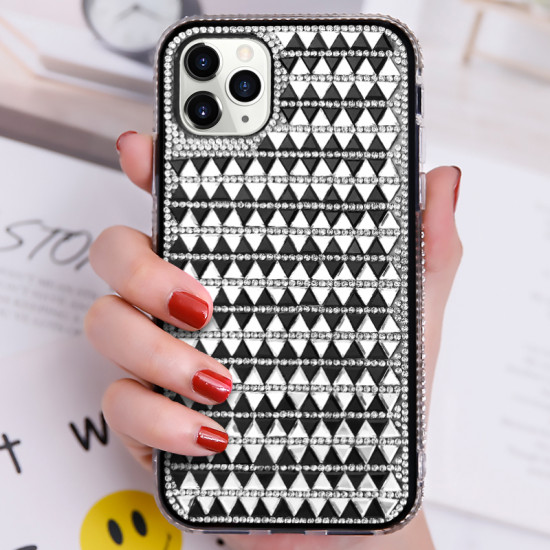 Diamond Gradient Bling Glitter Shiny Rhinestone Case for Apple iPhone 12 Pro Max 6.7 (Black)