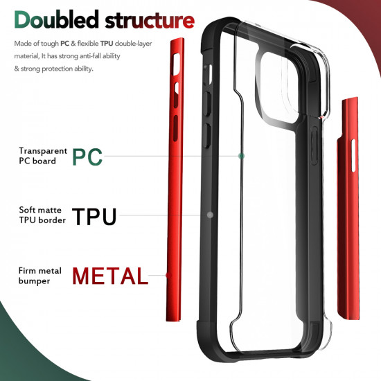 Clear Iron Armor Hybrid Chrome Case for Apple iPhone 12 / 12 Pro 6.1 (Silver)
