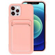 Slim TPU Soft Card Slot Holder Sleeve Case Cover for Apple iPhone 12 Pro Max (Pink)