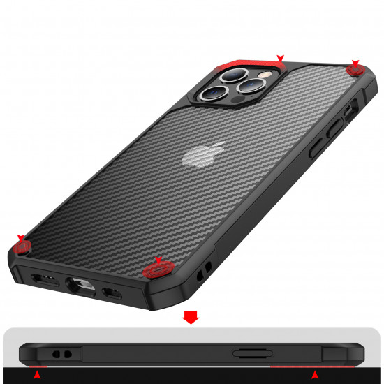 Super Armor Carbon Fiber Design Hybrid Case for Apple iPhone 12 / 12 Pro 6.1 (Red)
