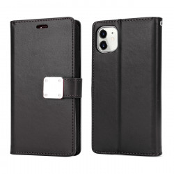 Multi Pockets Folio Flip Leather Wallet Case with Strap for Apple iPhone 13 Pro Max (6.7) (Black)