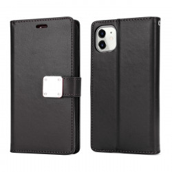 Multi Pockets Folio Flip Leather Wallet Case with Strap for Apple iPhone 13 Pro (6.1) (Black)