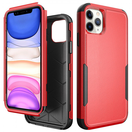 Heavy Duty Strong Armor Hybrid Case Cover for Apple iPhone 12 / 12 Pro 6.1 (Red)