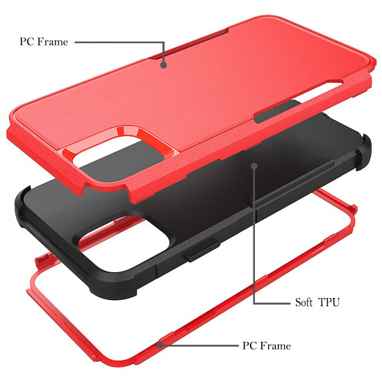 Heavy Duty Strong Armor Hybrid Case Cover for Apple iPhone 12 / 12 Pro 6.1 (Red)