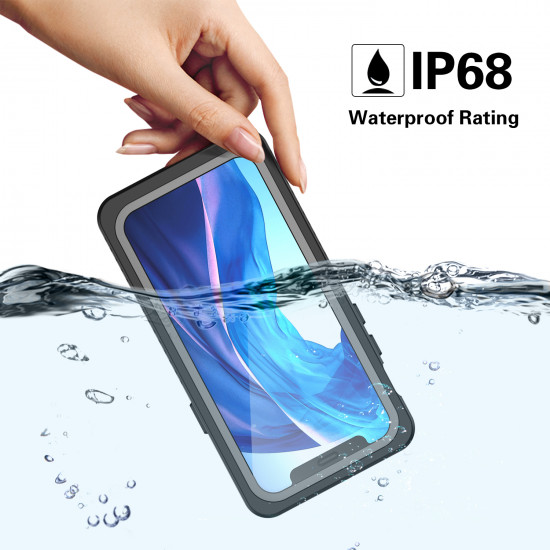 Waterproof IP68 Snowproof Shockproof Heavy Duty Case with Built In Screen Protector for Apple iPhone 12 [6.1] (Black)
