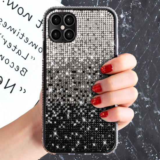 Rhinestone Gradient Bling Glitter Sparkle Diamond Crystal Case for Apple iPhone 12 / 12 Pro 6.1 (Black)