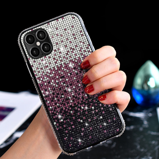 Rhinestone Gradient Bling Glitter Sparkle Diamond Crystal Case for Apple iPhone 12 / 12 Pro 6.1 (Hot Pink)