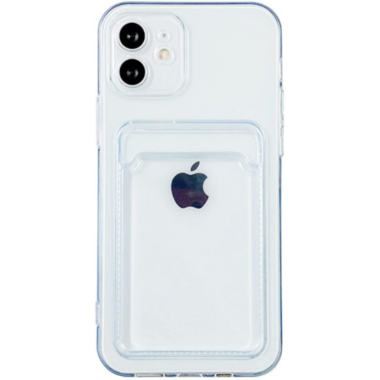 Slim TPU Soft Card Slot Holder Sleeve Case Cover for Apple iPhone 12 / 12 Pro 6.1 (Clear)