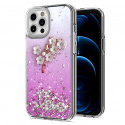 Jewel Glitter 3D Flower Love Crystal Armor Hybrid Case for Apple iPhone 12 / 12 Pro 6.1 (Pink)