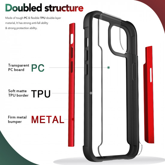 Clear Iron Armor Hybrid Chrome Case for Apple iPhone 13 (6.1) (Red)