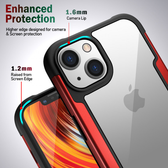 Clear Iron Armor Hybrid Chrome Case for Apple iPhone 13 (6.1) (Red)