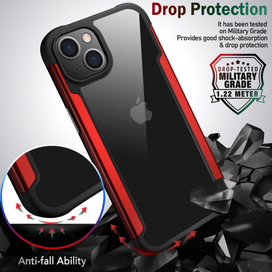 Clear Iron Armor Hybrid Chrome Case for Apple iPhone 13 (6.1) (Red)