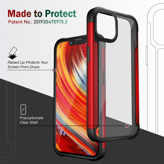 Clear Iron Armor Hybrid Chrome Case for Apple iPhone 13 (6.1) (Red)