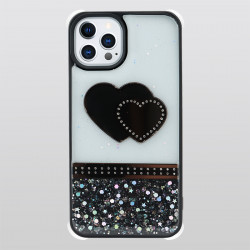 Glitter Jewel Diamond Armor Bumper Case with Camera Lens Protection Cover for Apple iPhone 13 Pro [6.1] (Heart Black)