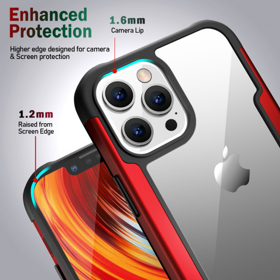 Clear Iron Armor Hybrid Chrome Case for Apple iPhone 13 Pro Max (6.7) (Red)