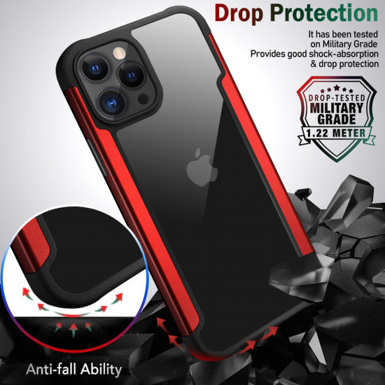 Clear Iron Armor Hybrid Chrome Case for Apple iPhone 13 Pro Max (6.7) (Red)