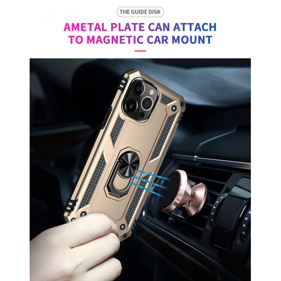 Tech Armor Ring Stand Grip Case with Metal Plate for Apple iPhone 13 Pro Max (6.7) (Gold)