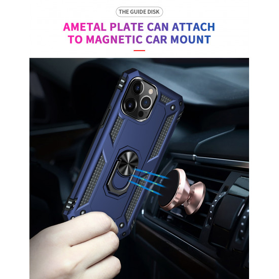 Tech Armor Ring Stand Grip Case with Metal Plate for Apple iPhone 13 Pro Max (6.7) (Navy Blue)