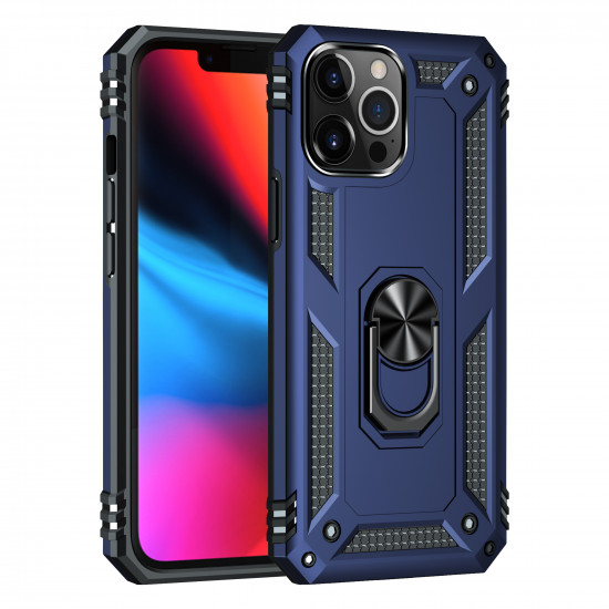 Tech Armor Ring Stand Grip Case with Metal Plate for Apple iPhone 13 Pro Max (6.7) (Navy Blue)