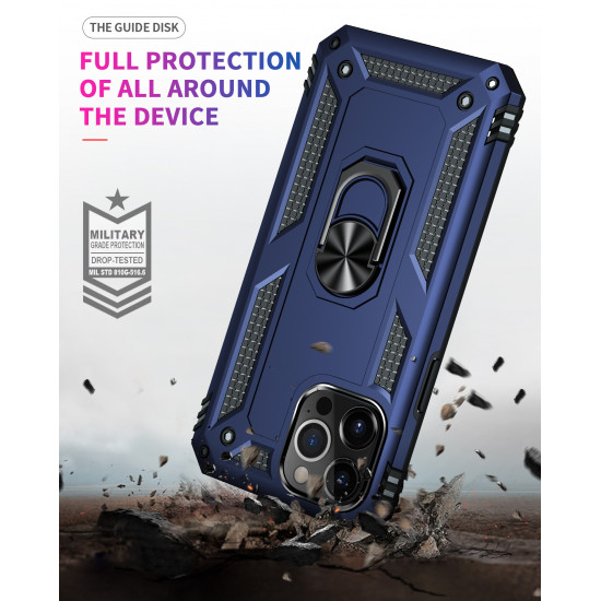 Tech Armor Ring Stand Grip Case with Metal Plate for Apple iPhone 13 Pro Max (6.7) (Navy Blue)