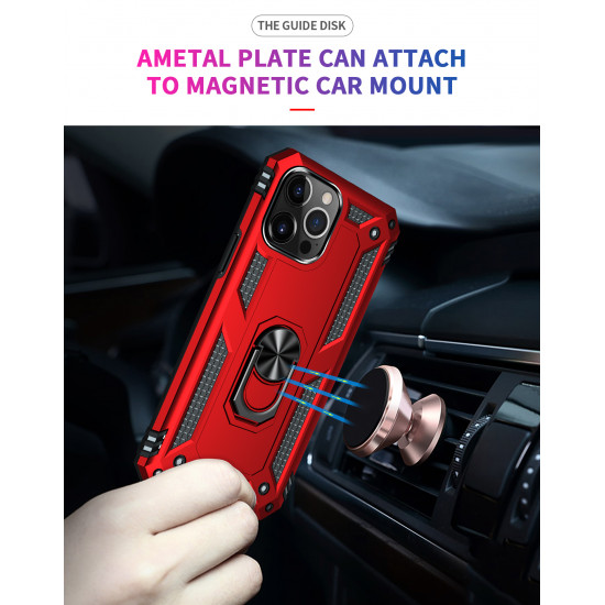 Tech Armor Ring Stand Grip Case with Metal Plate for Apple iPhone 13 Pro Max (6.7) (Red)