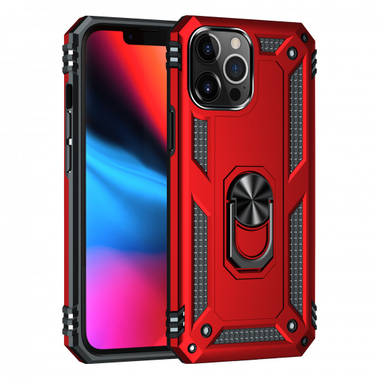 Tech Armor Ring Stand Grip Case with Metal Plate for Apple iPhone 13 Pro Max (6.7) (Red)