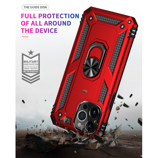 Tech Armor Ring Stand Grip Case with Metal Plate for Apple iPhone 13 Pro (6.1) (Red)