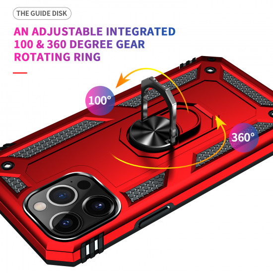 Tech Armor Ring Stand Grip Case with Metal Plate for Apple iPhone 13 Pro Max (6.7) (Red)