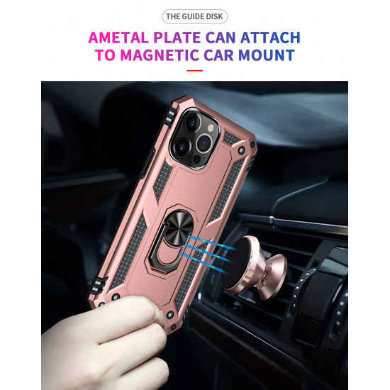 Tech Armor Ring Stand Grip Case with Metal Plate for Apple iPhone 13 Pro (6.1) (Rose Gold)