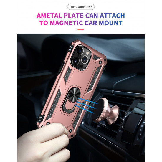 Tech Armor Ring Stand Grip Case with Metal Plate for Apple iPhone 13 Pro Max (6.7) (Rose Gold)