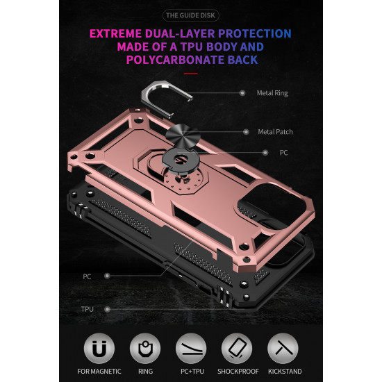 Tech Armor Ring Stand Grip Case with Metal Plate for Apple iPhone 13 Pro Max (6.7) (Rose Gold)