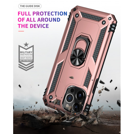 Tech Armor Ring Stand Grip Case with Metal Plate for Apple iPhone 13 Pro Max (6.7) (Rose Gold)
