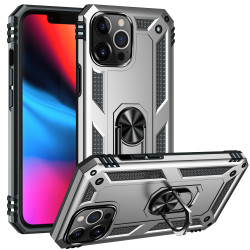 Tech Armor Ring Stand Grip Case with Metal Plate for Apple iPhone 13 Pro Max (6.7) (Silver)