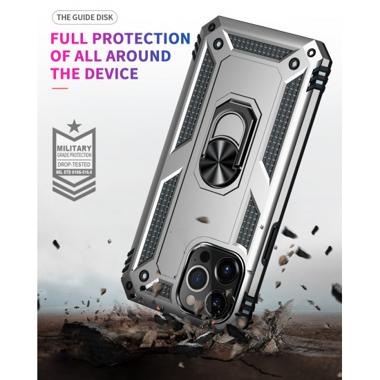 Tech Armor Ring Stand Grip Case with Metal Plate for Apple iPhone 13 Pro Max (6.7) (Silver)